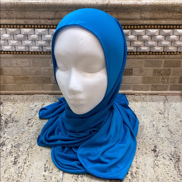 Blue Polyester Solid Color Hijab Scarf Shawl - Picture 2 of 9